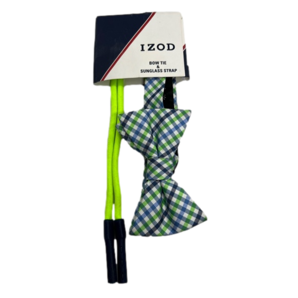 NWT Izod Adjustable Blue & Green Plaid Bow Tie with Sunglass Strap